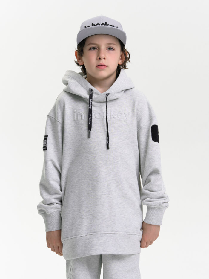 Худи In Hockey детское оверсайз,серый меланж   NEW COLLECTION 2025 (весна-лето)
