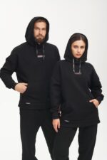 Худи унисекс In Hockey (черный с белой вышевкой)  зима 2024-2025