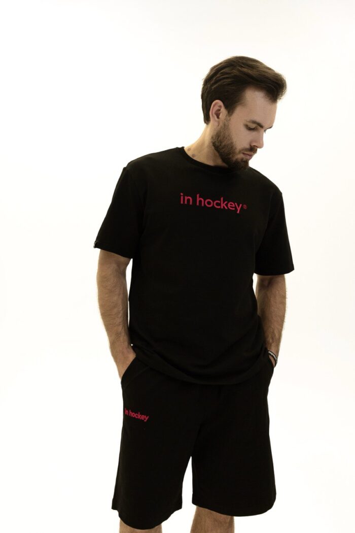 Шорты унисекс  In Hockey (чёрные с красной вышивкой )