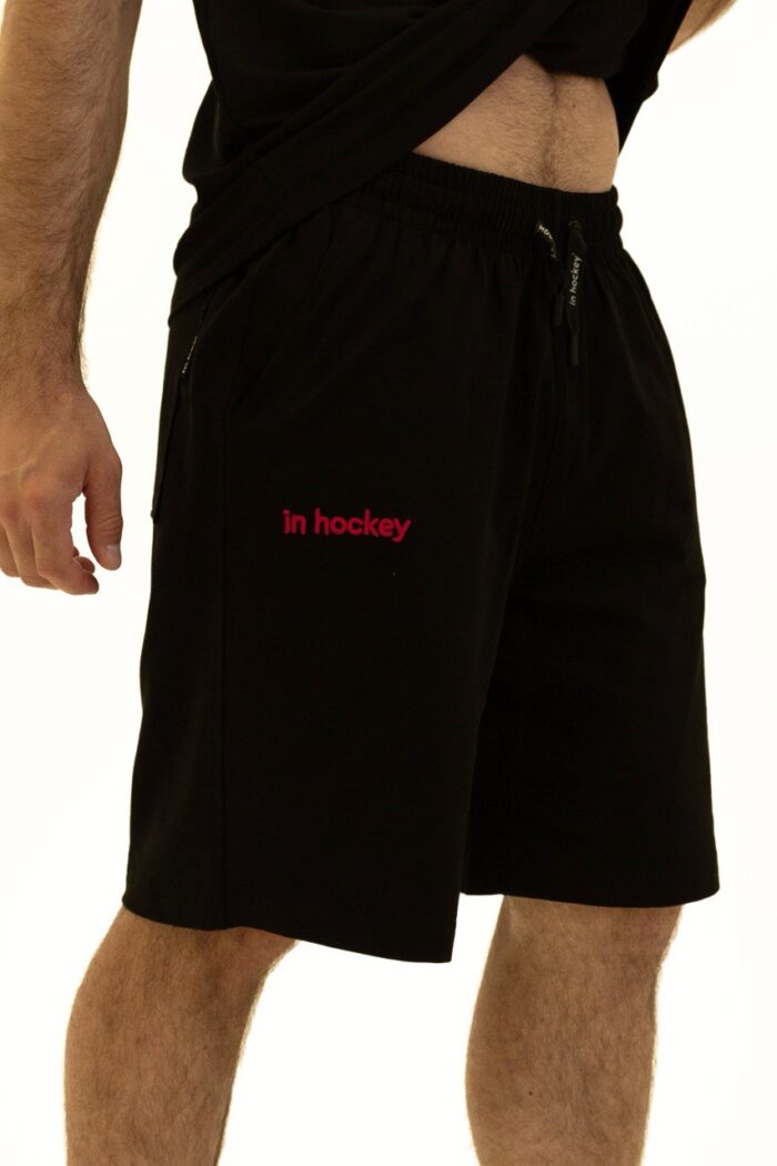Шорты унисекс  In Hockey (чёрные с красной вышивкой )